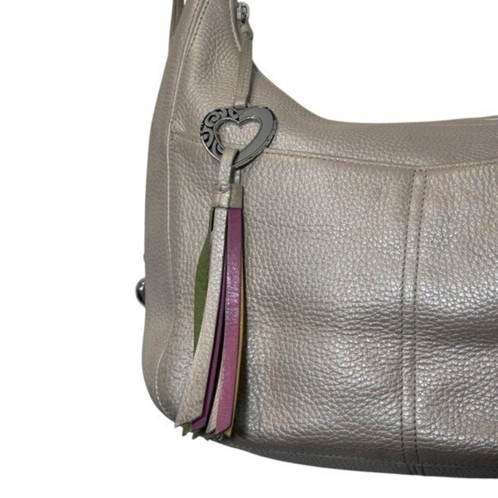 Brighton Barbados Pebbled Leather Handbag Purse Hobo Zip Top Ivory Pearl Multi - Picture 4 of 15
